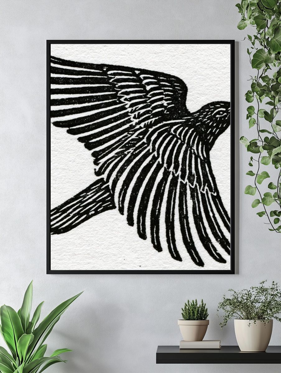 Flying Bird Ink Print. — room view 4