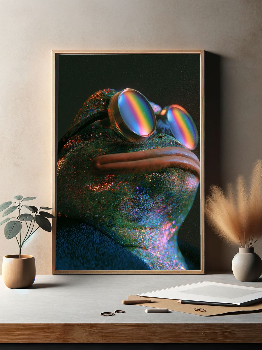 Rainbow Frog Portrait Print. — room view 2