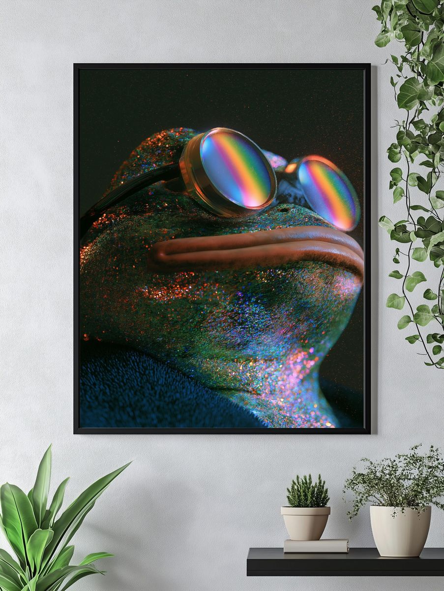 Rainbow Frog Portrait Print. — room view 4