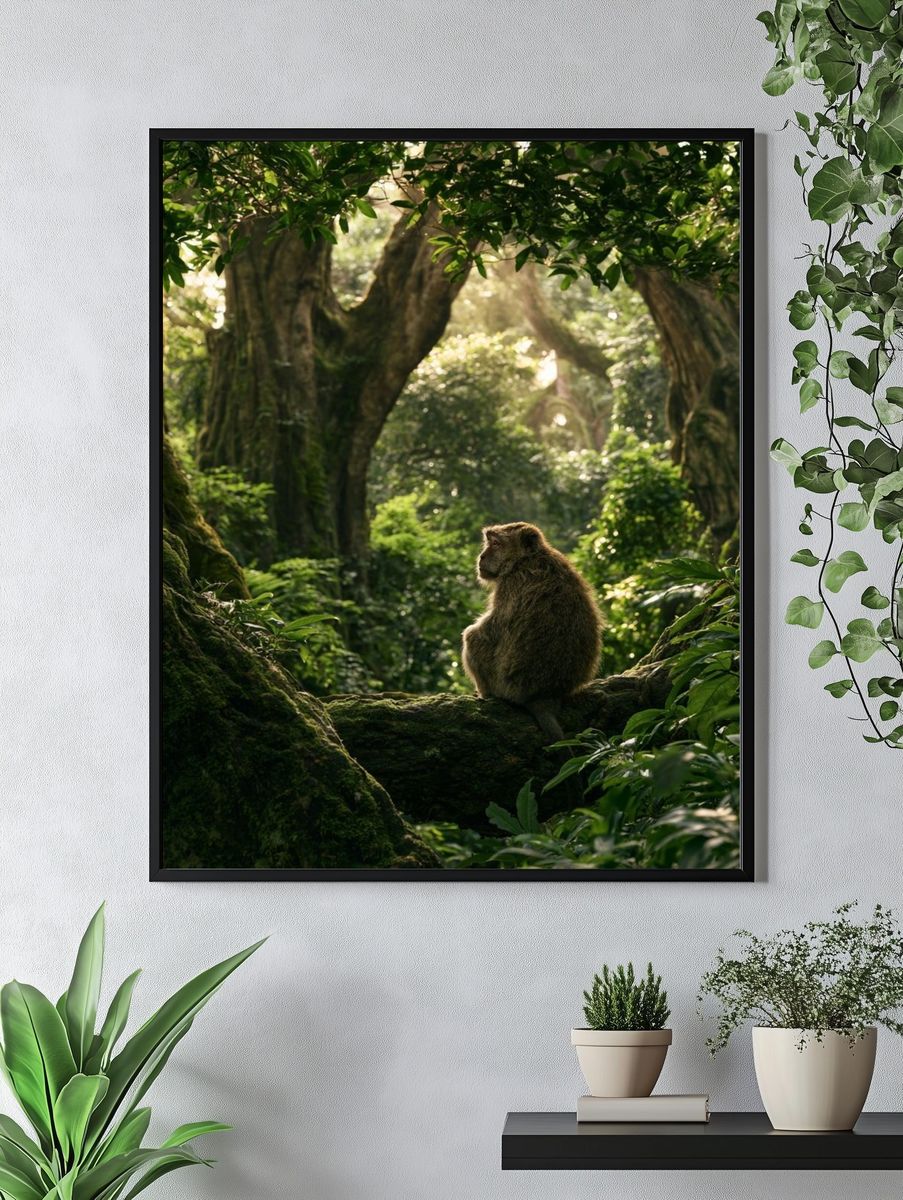 Misty Jungle Monkey Poster. — room view 4