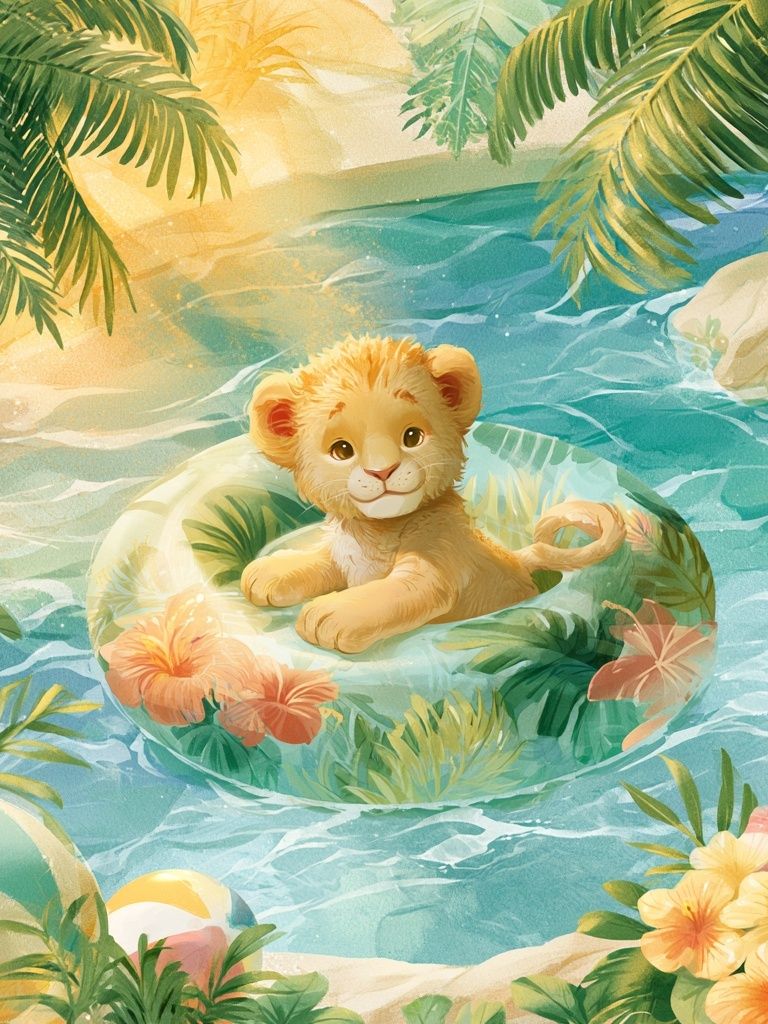 Tropical Lion Cub Illustration Poster. poster detail