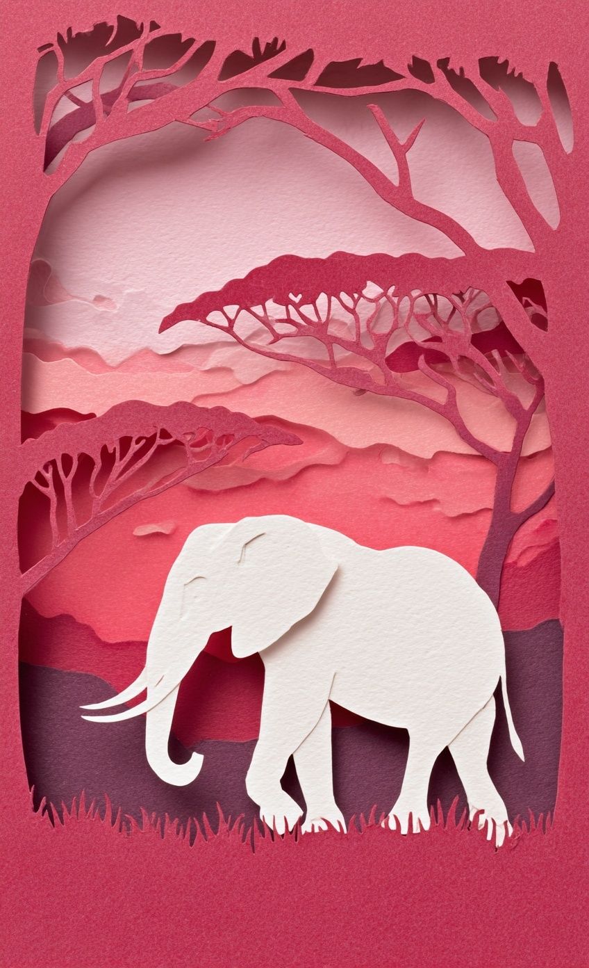 Elephant Silhouette Papercut Poster. poster detail