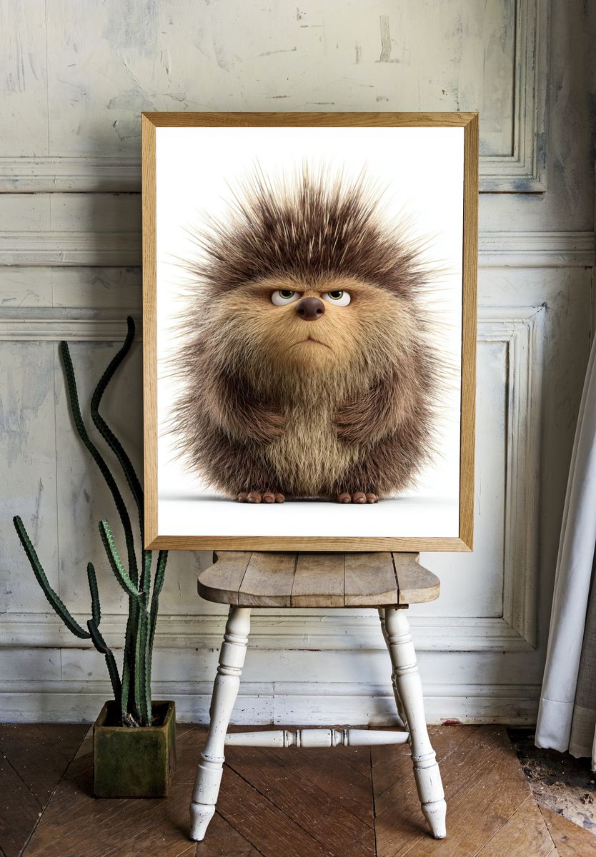 Grumpy Hedgehog Illustration Poster room preview