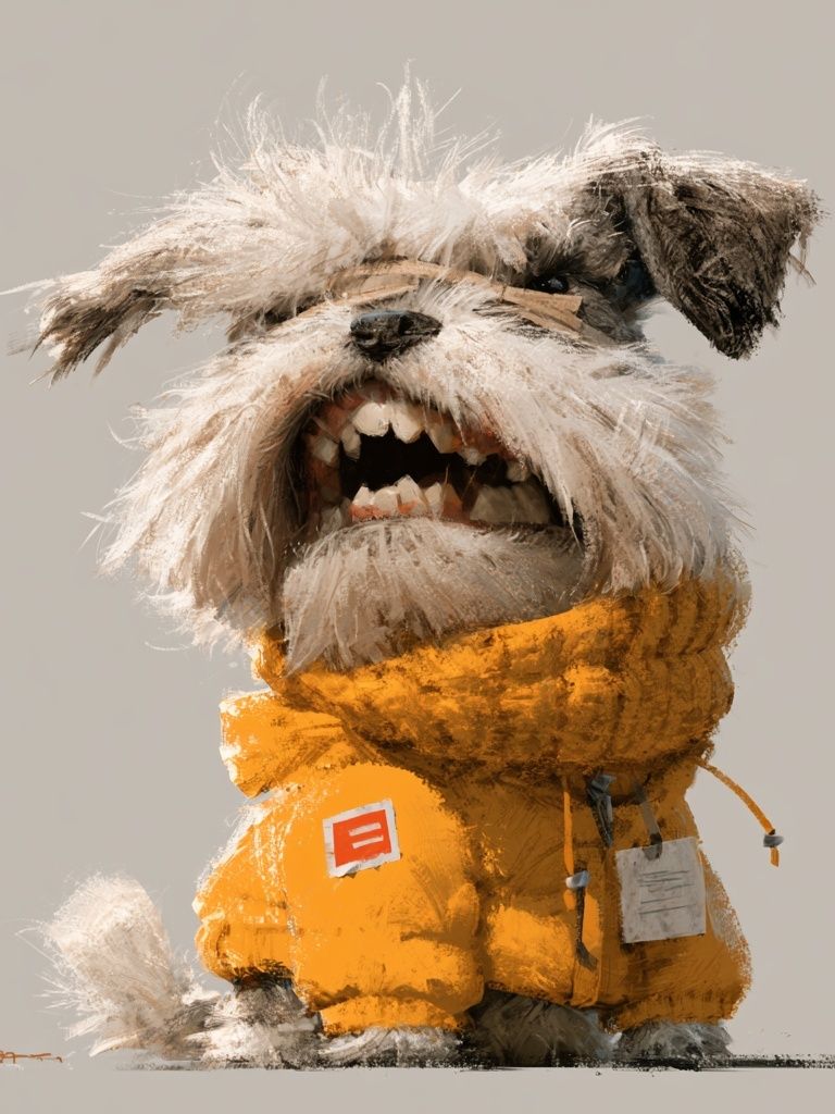 Scruffy Dog in Yellow Coat Poster. poster detail