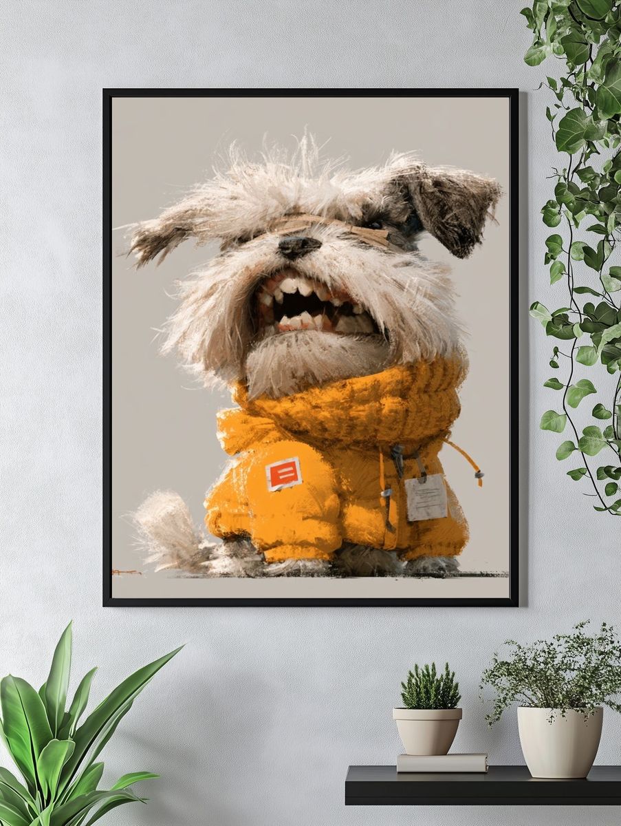 Scruffy Dog in Yellow Coat Poster. — room view 4