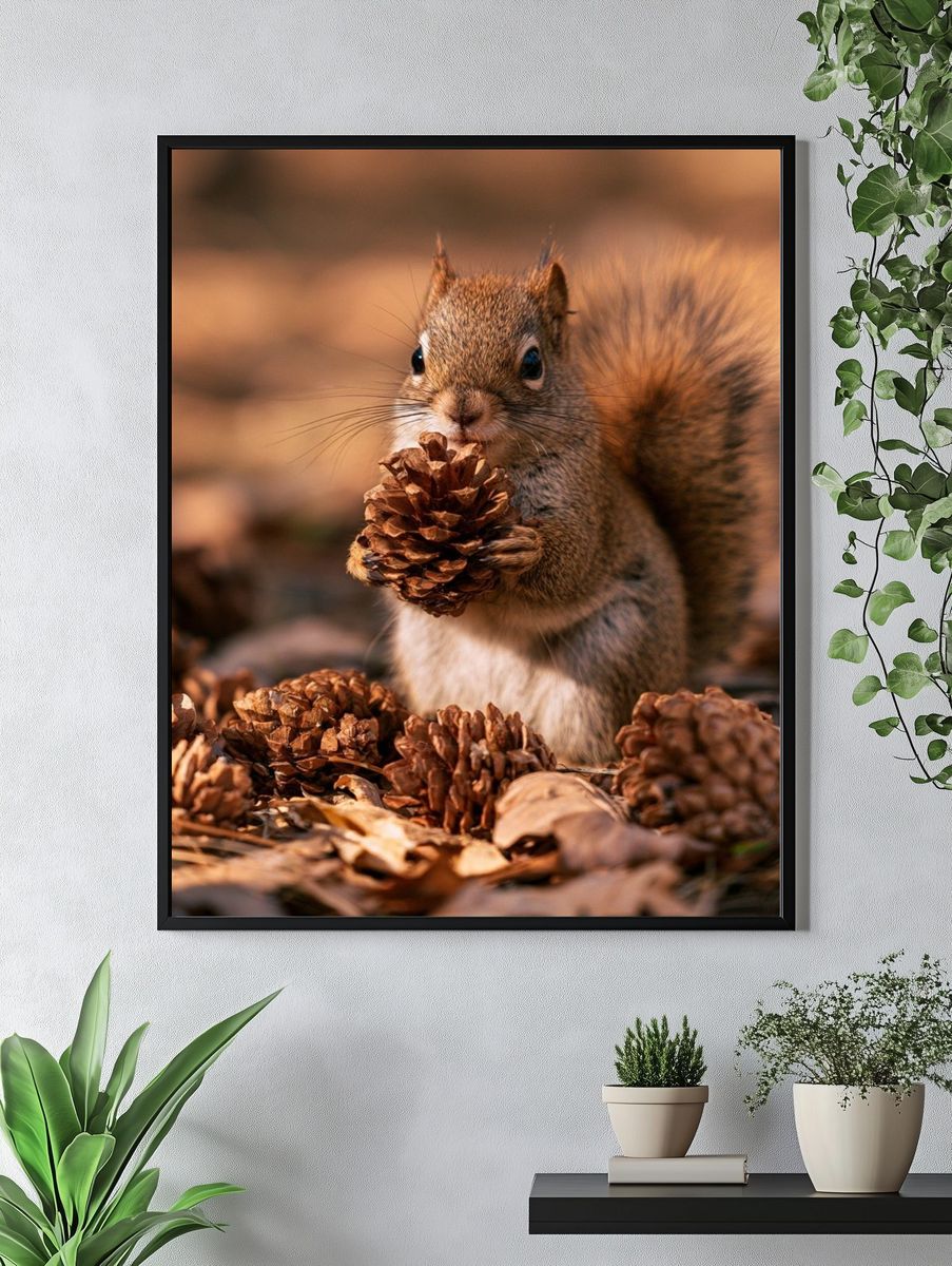 Squirrel with Pinecone Photography Poster. — room view 4
