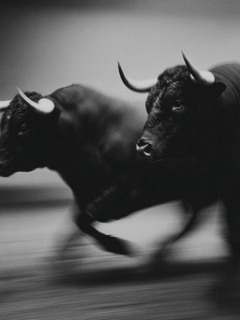 Running Bulls Black-White Poster. poster detail