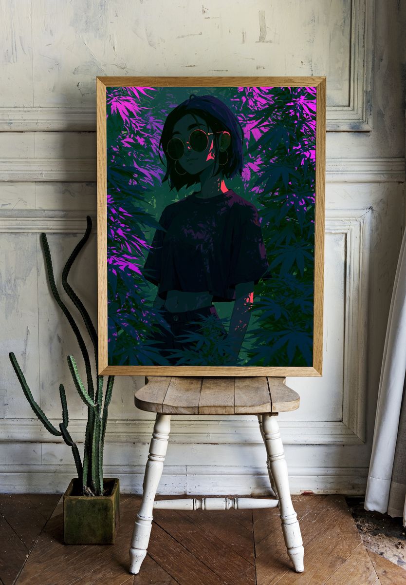 Neon Jungle Girl Illustration Poster. room preview