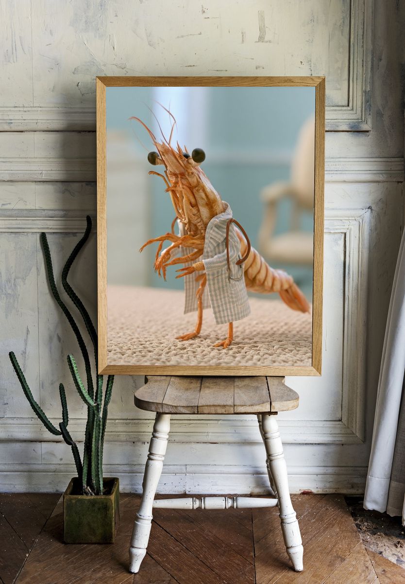 Shrimp in Lab Coat Photography Poster. — room view 1