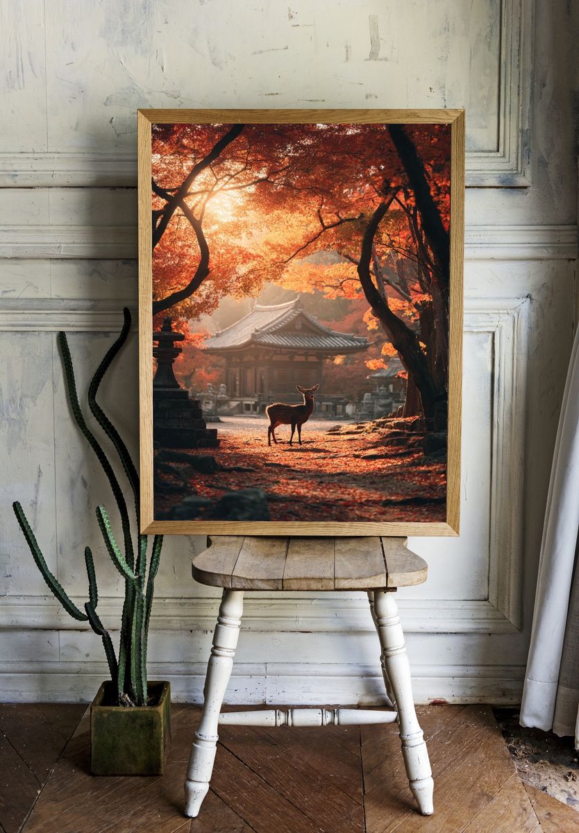 Autumn Deer Temple Poster. — room view 1