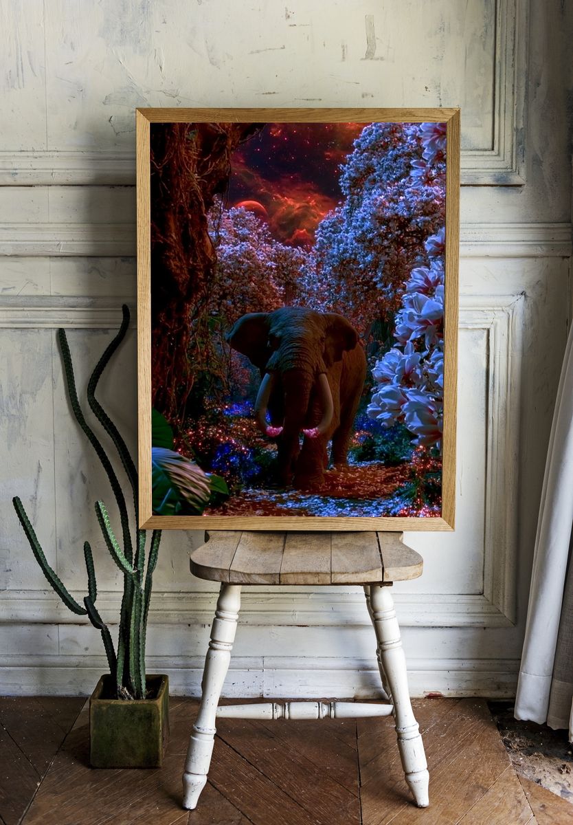 Surreal Elephant Jungle Poster. — room view 1