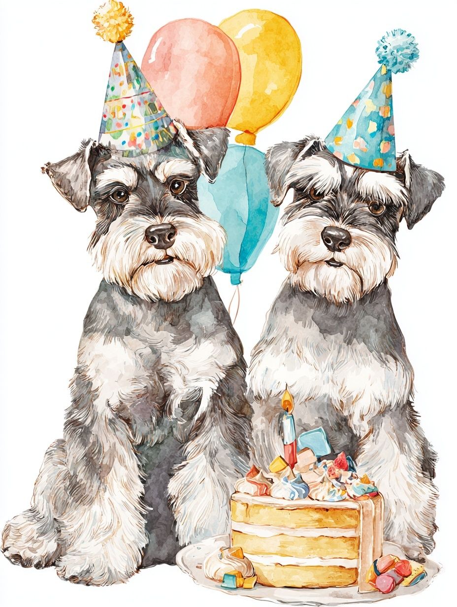 Birthday Schnauzers Watercolor Poster. poster — animals art