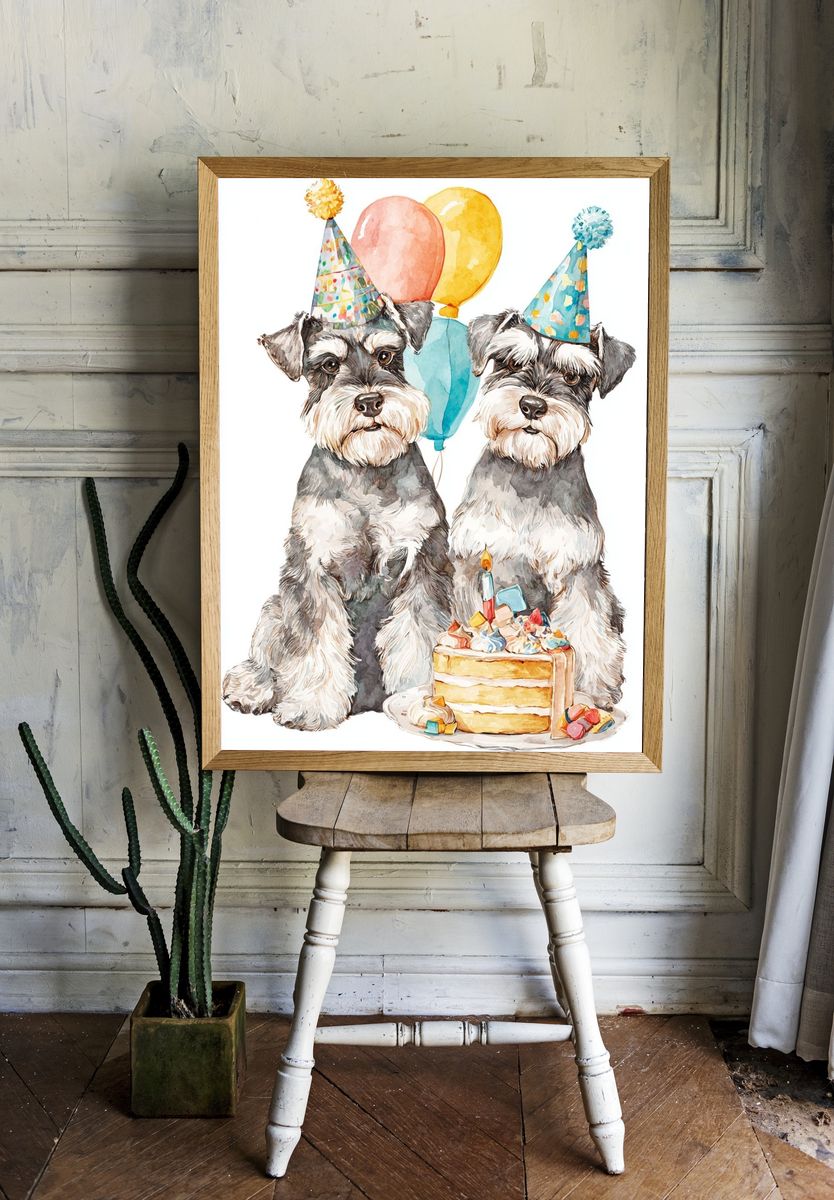 Birthday Schnauzers Watercolor Poster room preview
