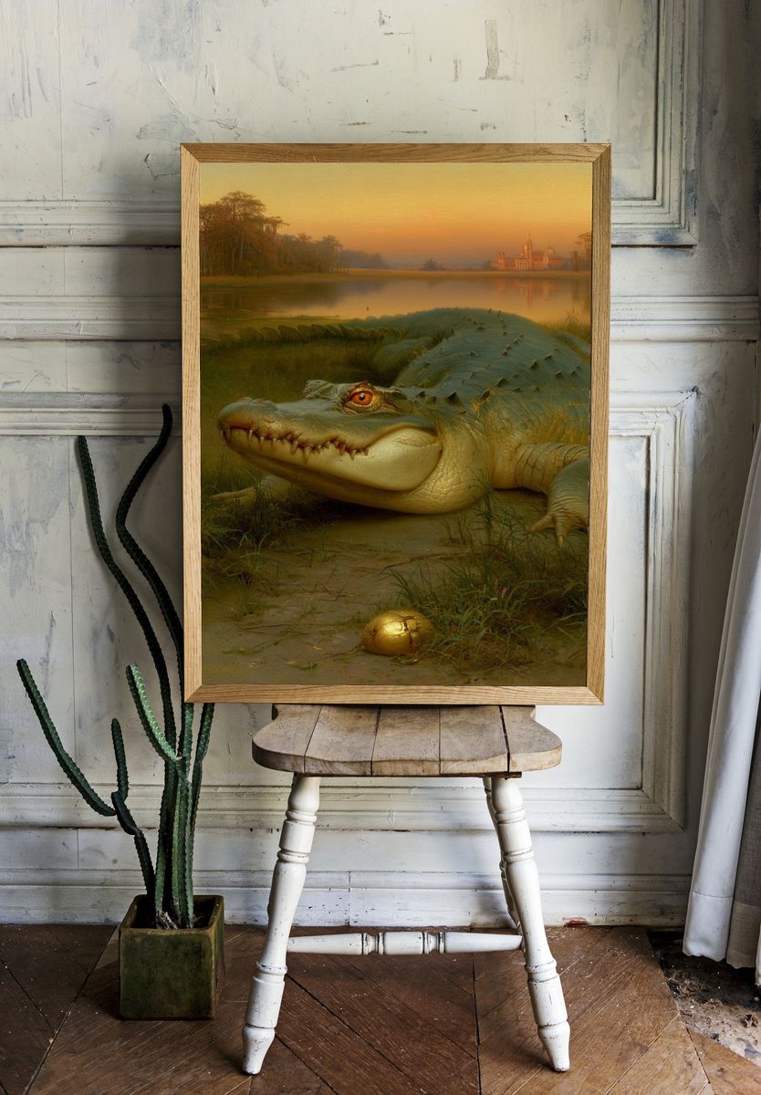 Crocodile at Sunset Illustration Poster. — room view 1