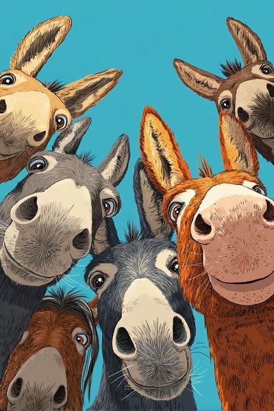 Playful Donkey Faces Illustration Poster. poster