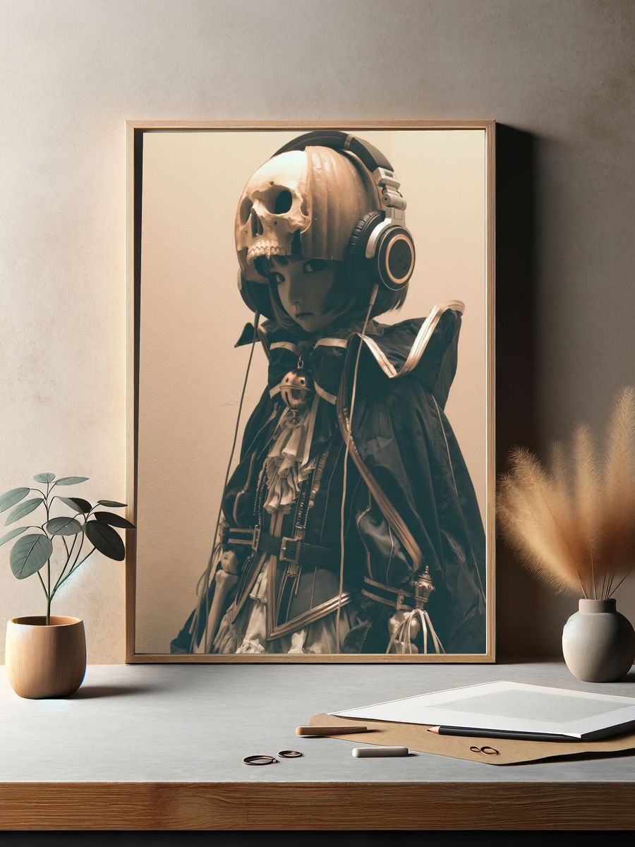 Skull-Headed Anime Character Poster. — room view 2