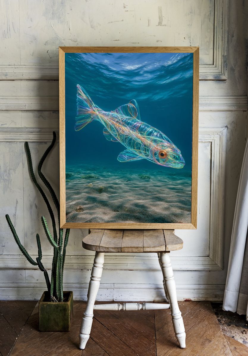 Neon Wirefish Underwater Print. — room view 1