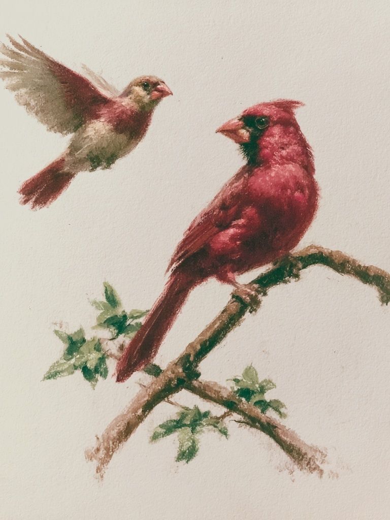 Cardinal Birds Watercolor Print. poster — animals art