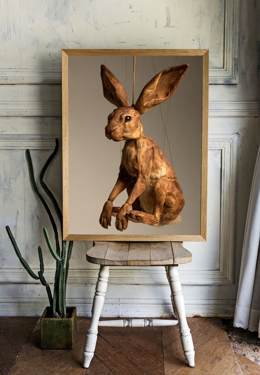 Wooden Hare Sculpture Poster. — room view 1