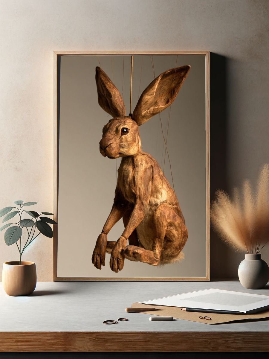 Wooden Hare Sculpture Poster. — room view 2