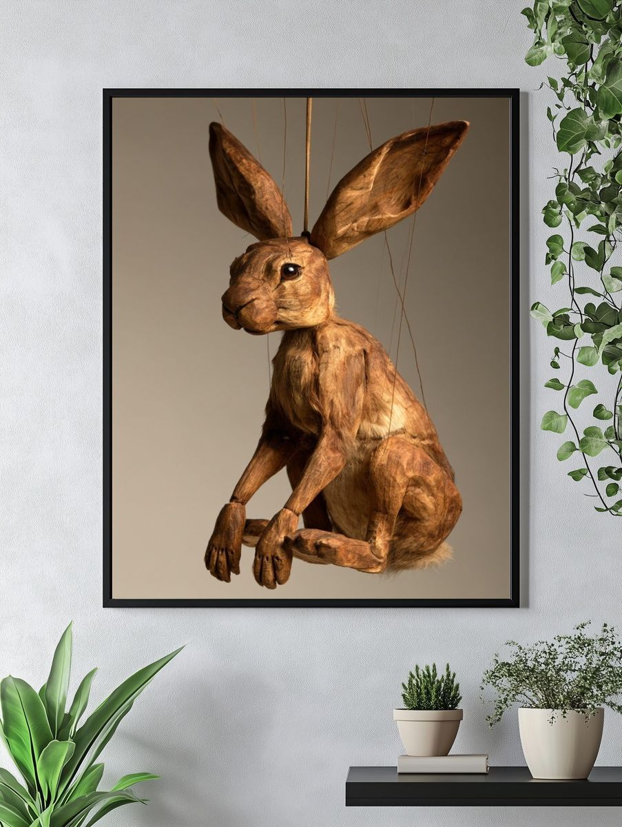 Wooden Hare Sculpture Poster. — room view 4