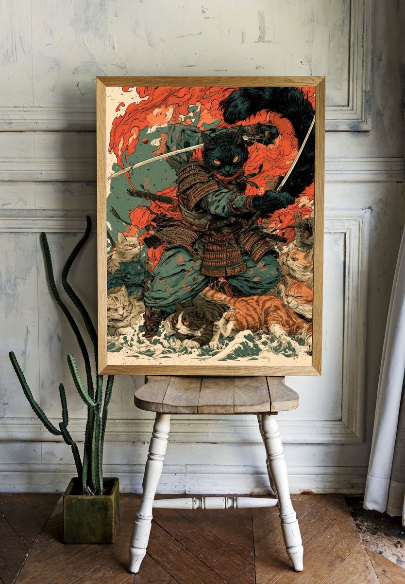 Samurai Cats Digital Art Poster. room preview