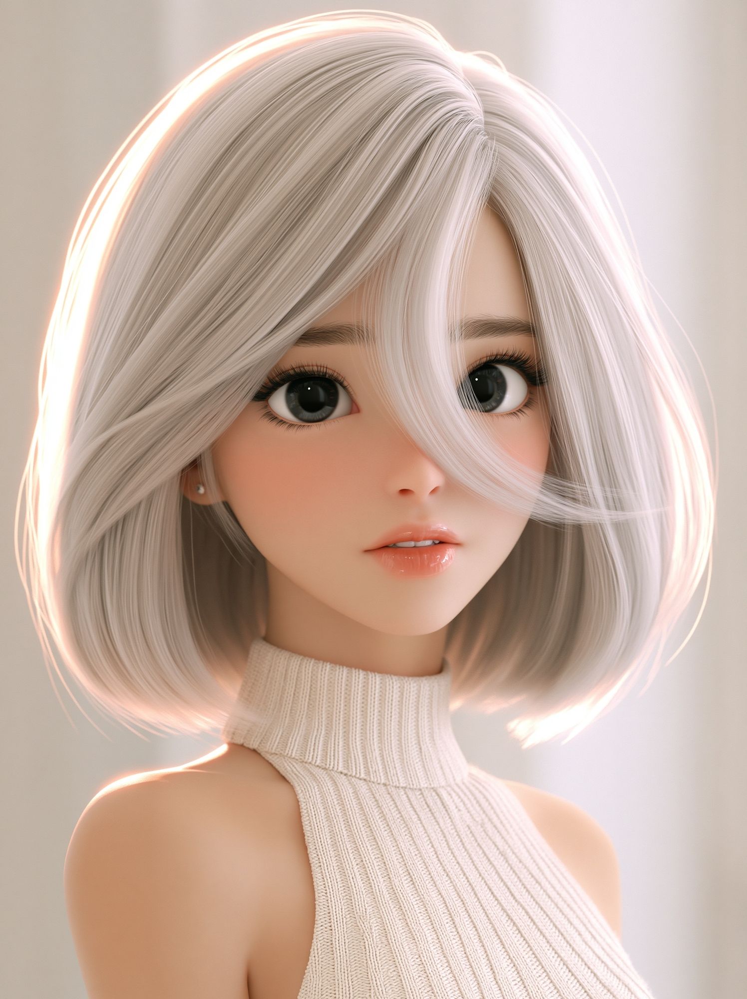 Silver-Haired Anime Girl Portrait Print. poster — anime art
