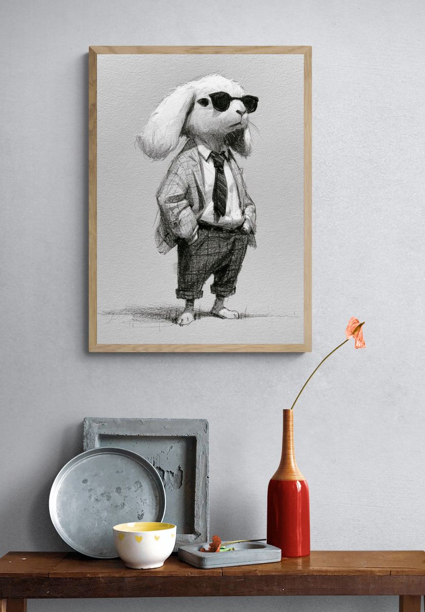 Cool Rabbit Portrait Print. — room view 3