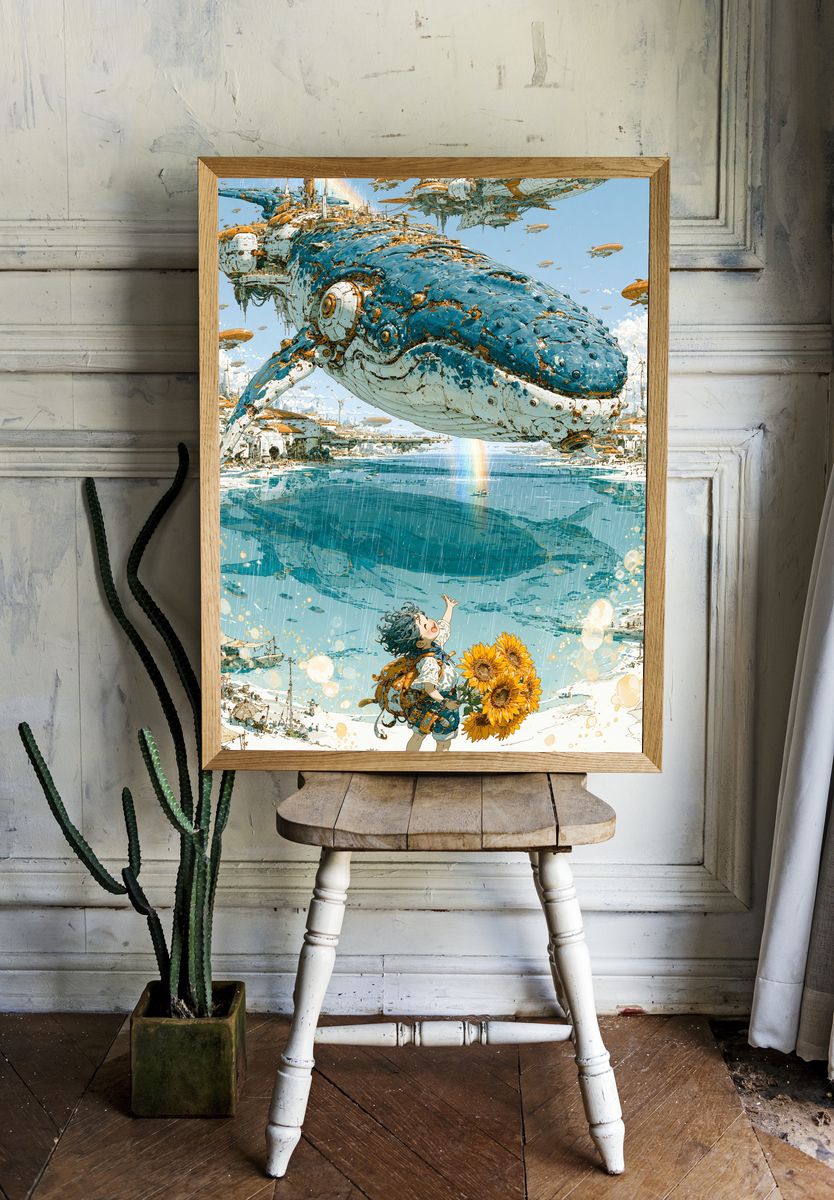 Whale Sky Harbor Illustration Poster. room preview