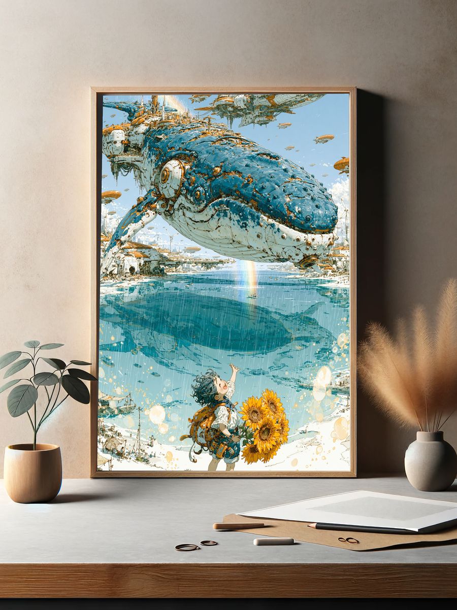 Whale Sky Harbor Illustration Poster. — room view 2