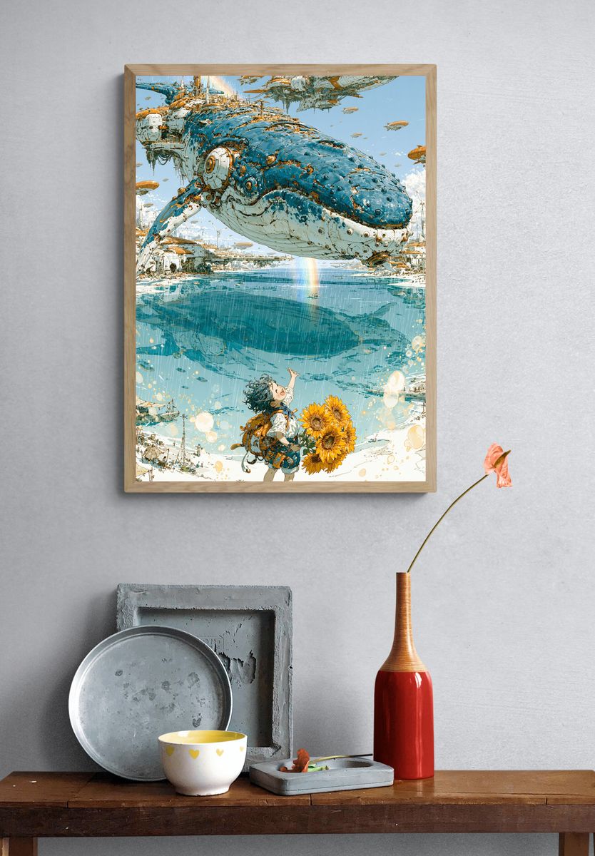 Whale Sky Harbor Illustration Poster. — room view 3