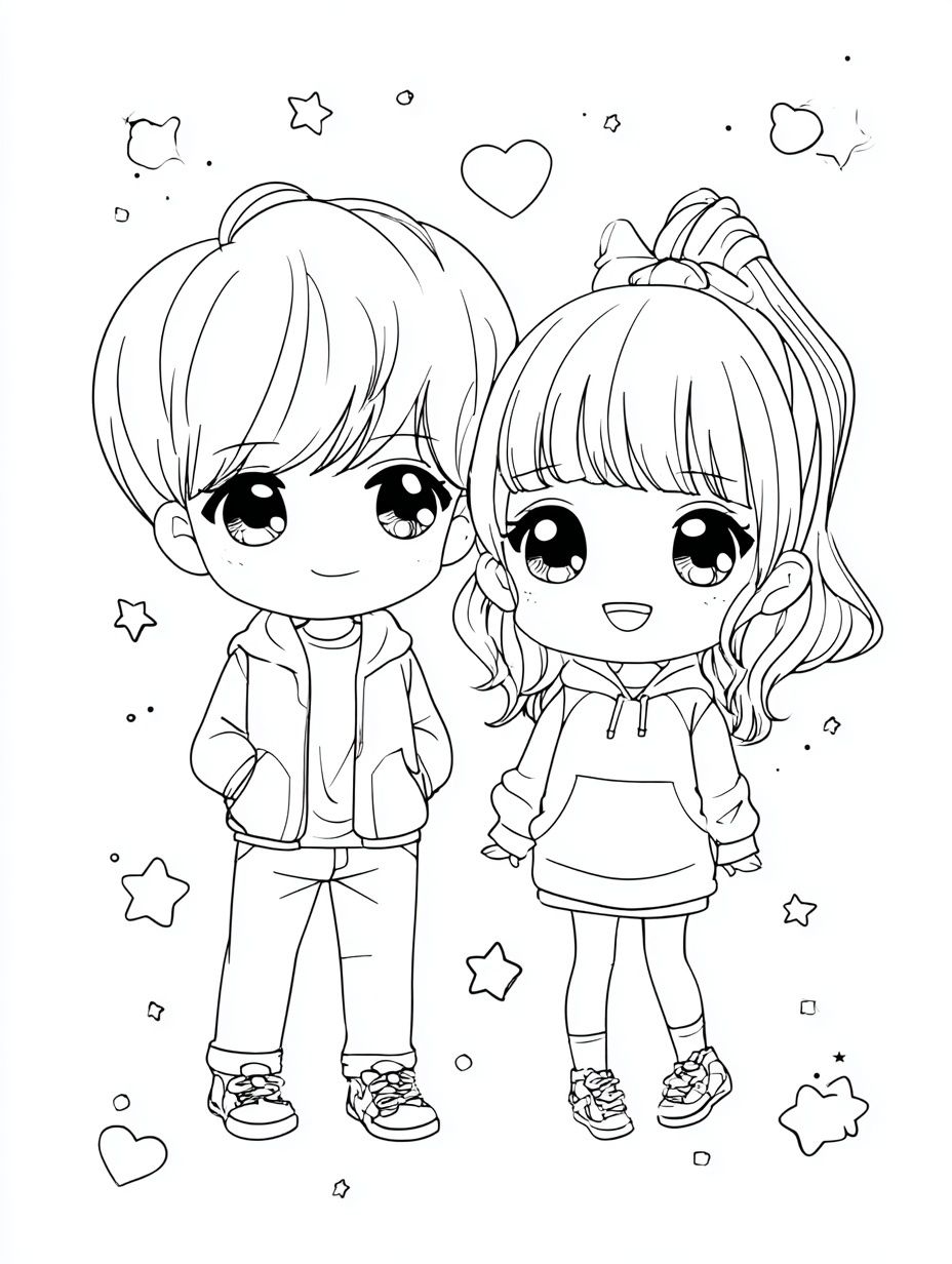 Cute Chibi Couple Coloring Poster. poster — anime art