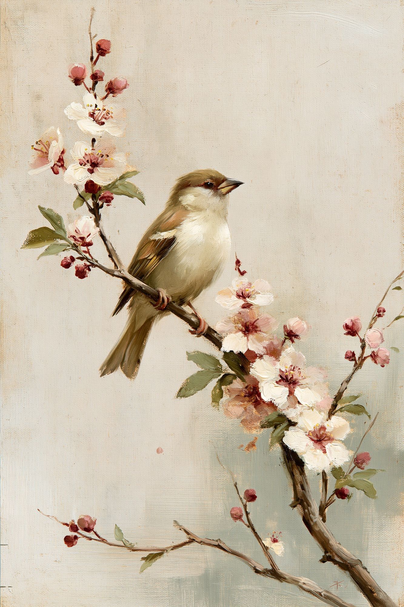 Bird on Blossom Branch Fine-Art Print. poster — animals art