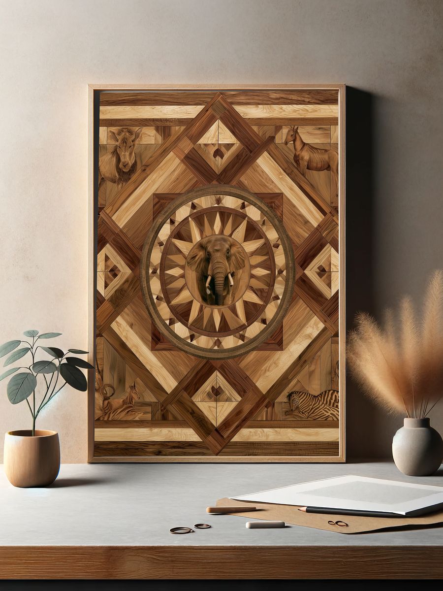 Safari Wood Mosaic Poster. — room view 2