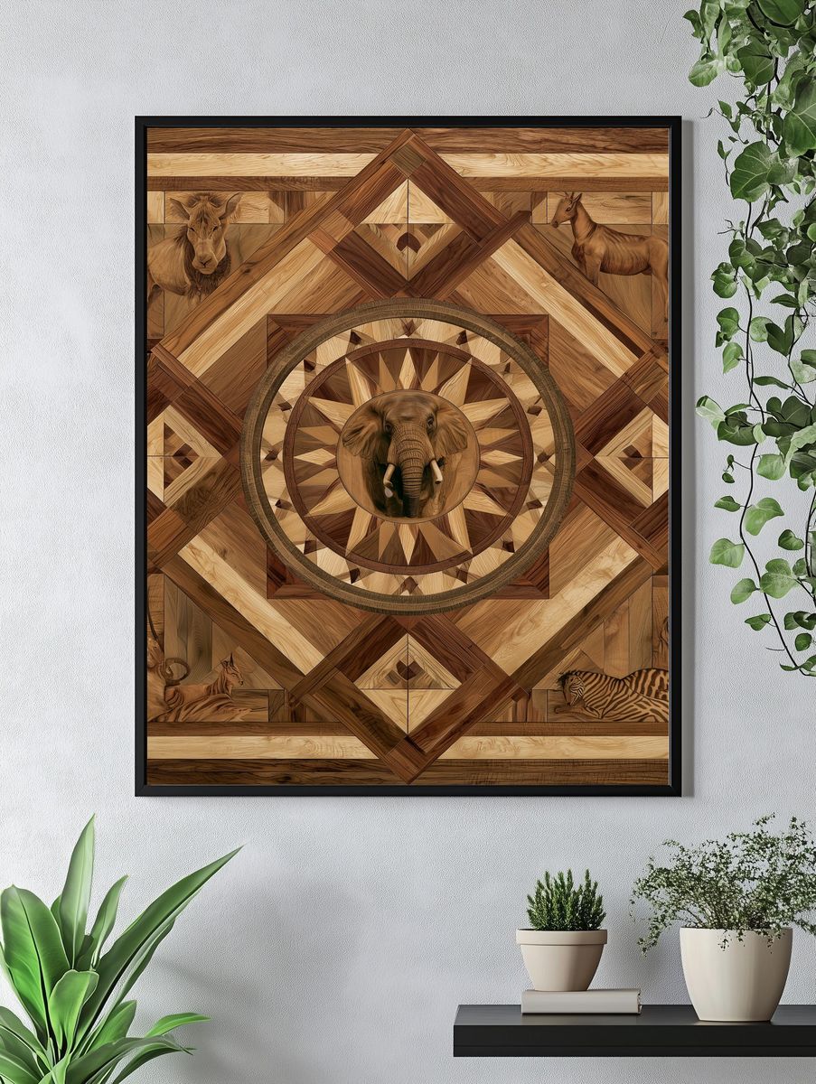 Safari Wood Mosaic Poster. — room view 4