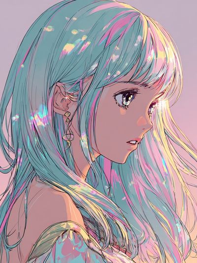 Pastel Anime Girl Portrait Print.