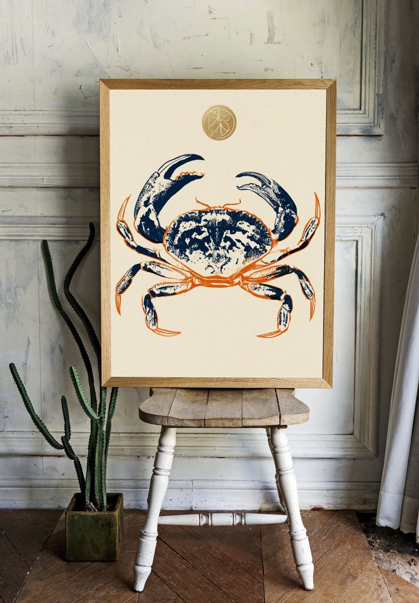 Blue Crab Ink Illustration Poster. room preview