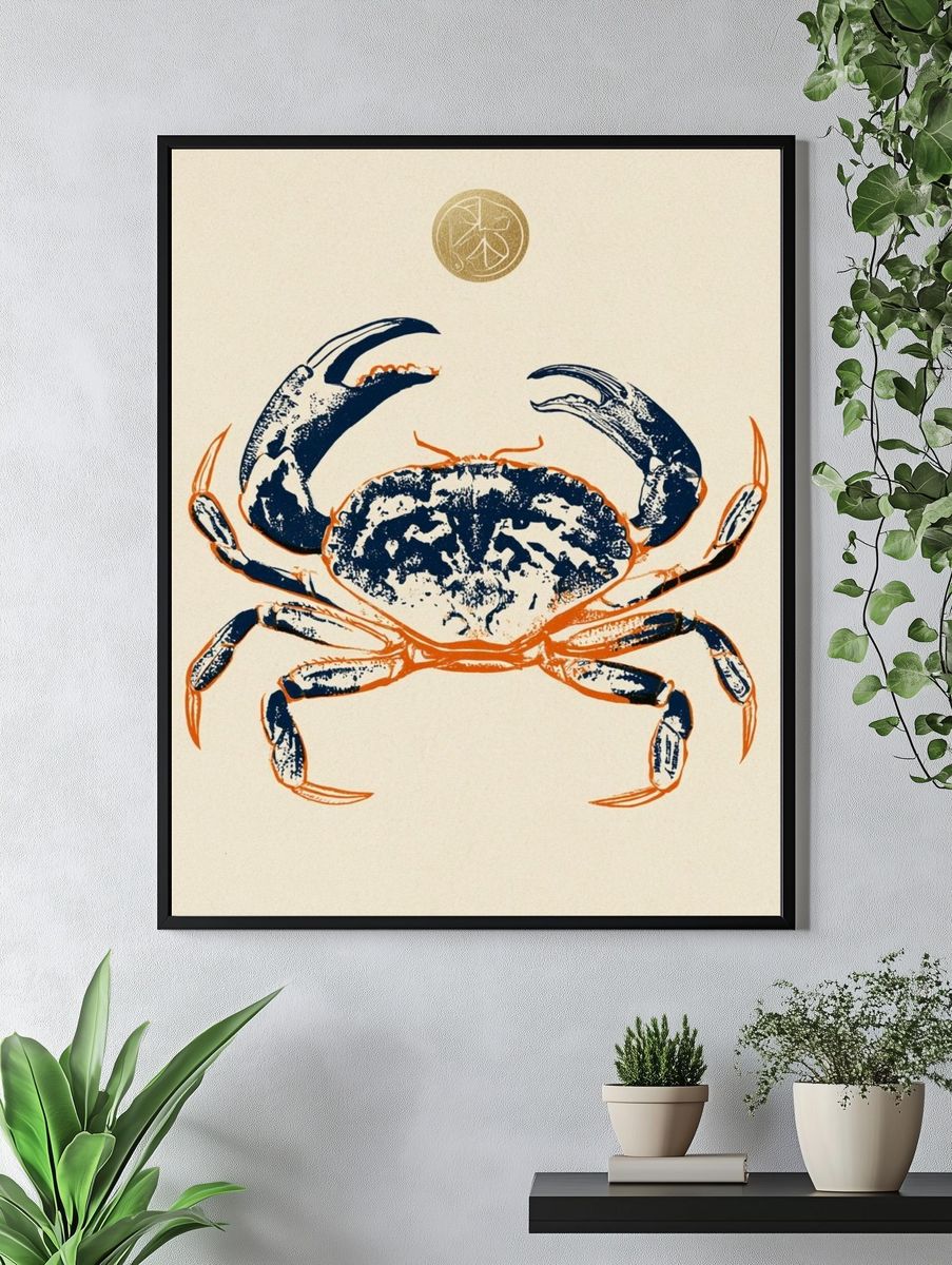 Blue Crab Ink Illustration Poster. — room view 4