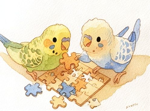 Budgie Puzzle Play Illustration Poster. poster detail