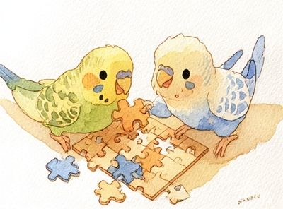 Budgie Puzzle Play Illustration Poster. poster