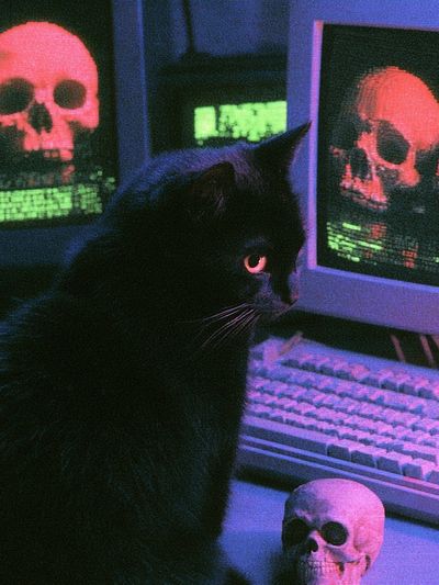 Neon Black Cat Horror Poster.