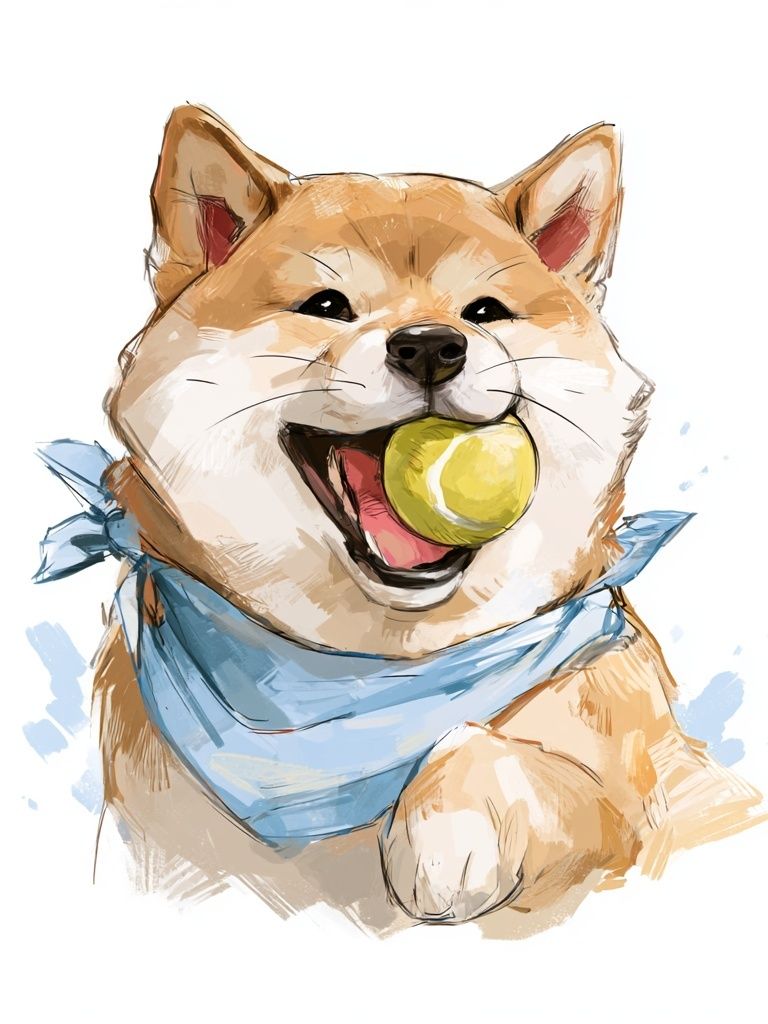 Shiba Inu with Ball Illustration Poster. poster detail