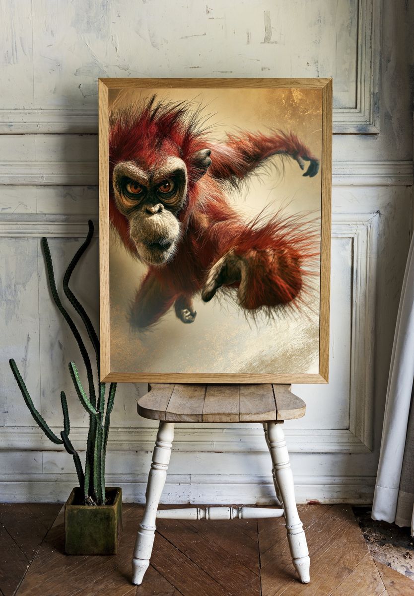 Red Orangutan Jungle Illustration Poster. — room view 1