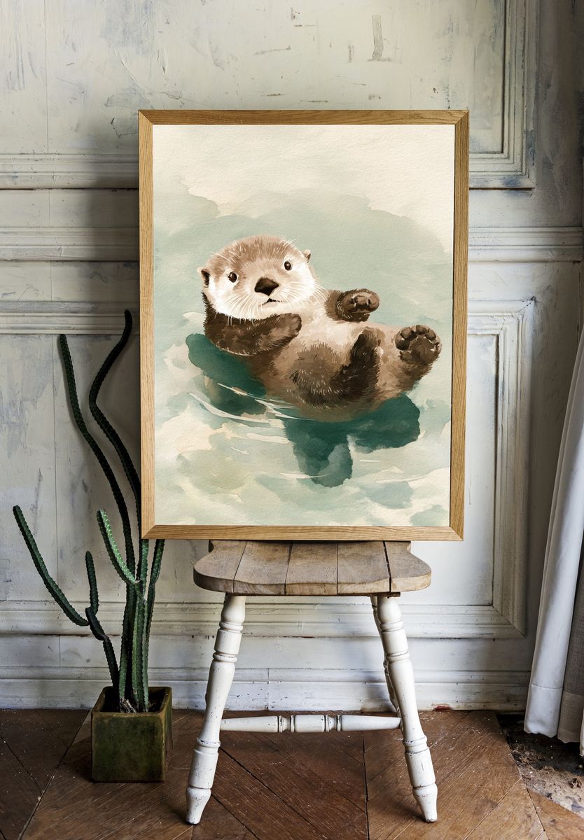 Otter Watercolor Poster. — room view 1