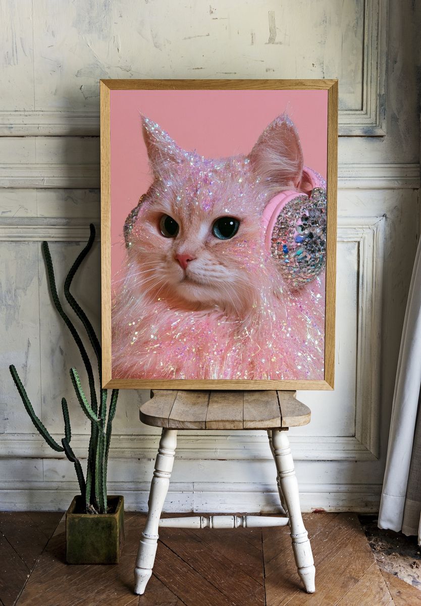 Glitter Cat Portrait Poster. — room view 1