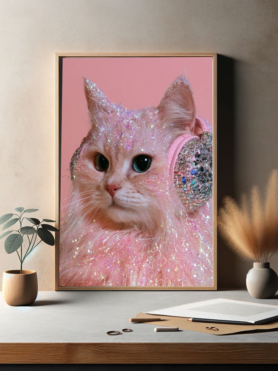 Glitter Cat Portrait Poster. — room view 2