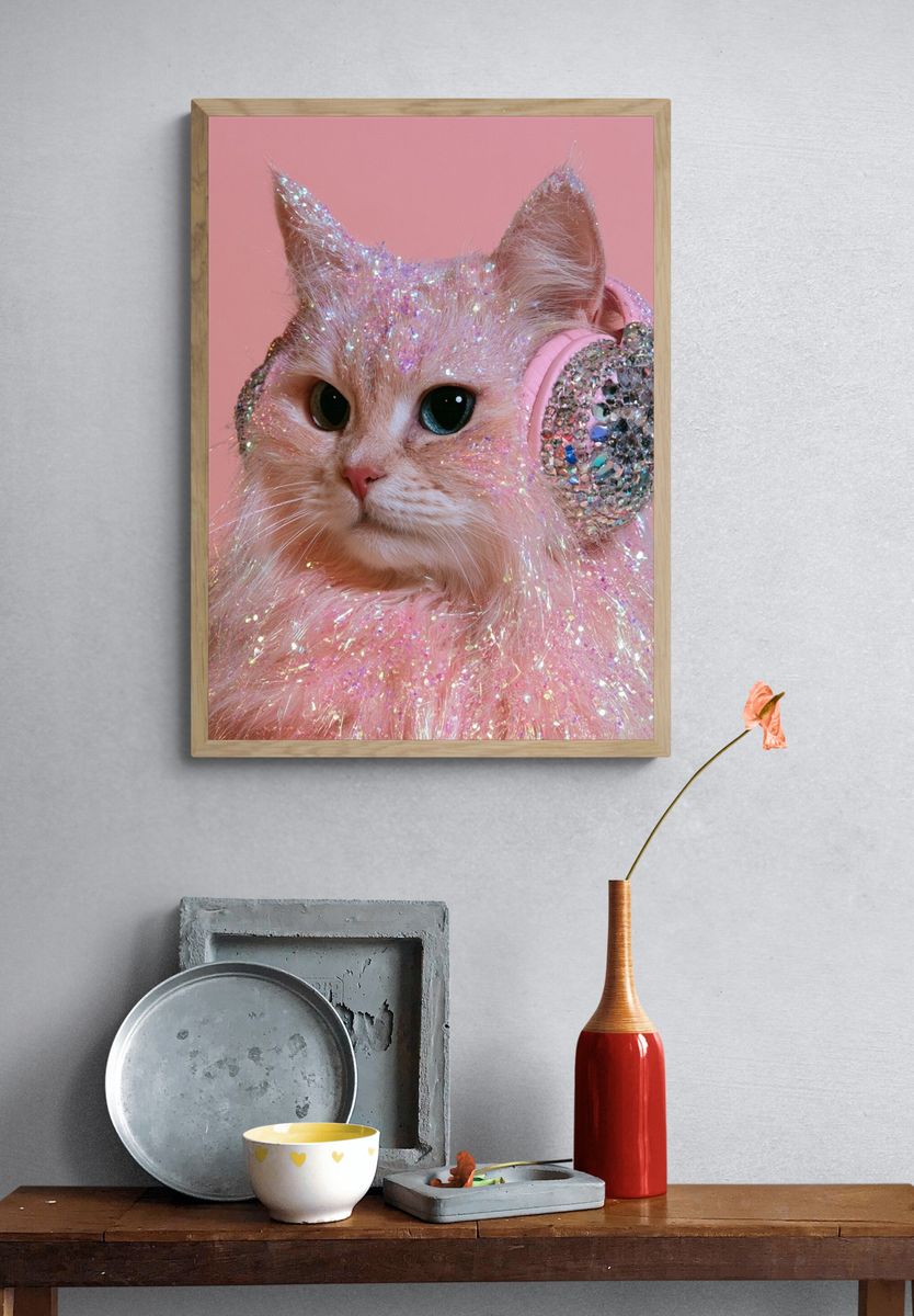 Glitter Cat Portrait Poster. — room view 3