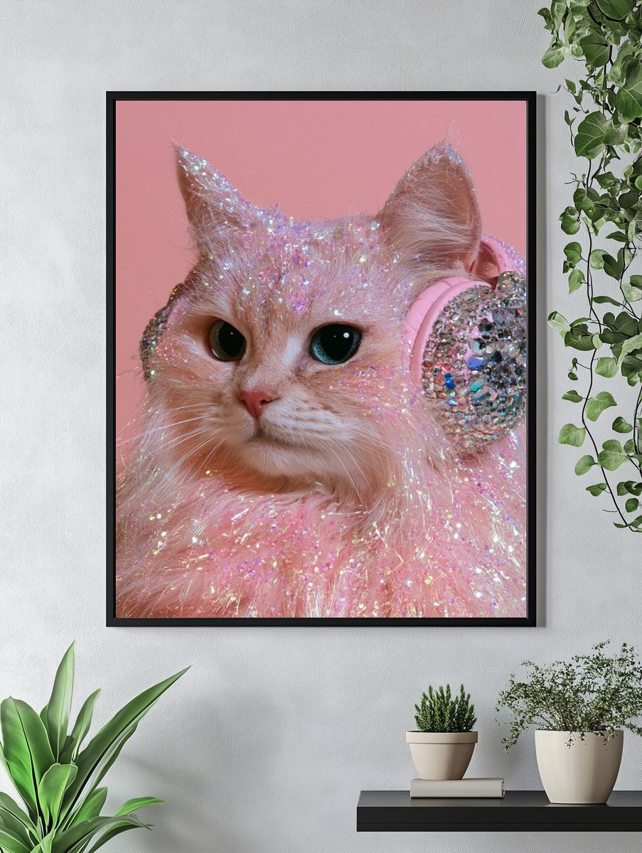 Glitter Cat Portrait Poster. — room view 4