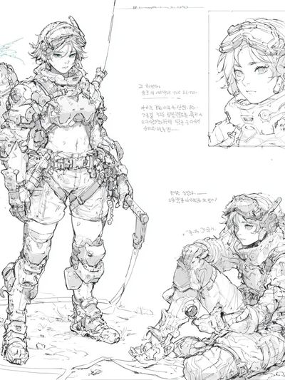 Armored Anime Warrior Sketch Poster.