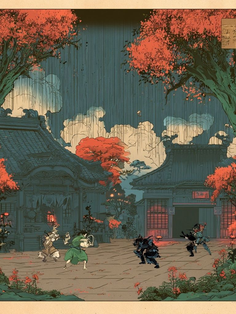 Samurai Courtyard — Anime Print. poster detail